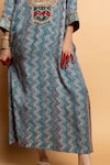 Buy_Pants And Pajamas_Aqua Silk Embroidery, Zari, Sequins V-neck Rajsi Roop Kaftan 