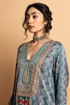 Shop_Pants And Pajamas_Aqua Silk Embroidery, Zari, Sequins V-neck Rajsi Roop Kaftan 