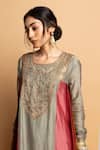 Buy_Pants And Pajamas_Gray Silk, Chanderi Embroidery, Zari Round Neck Kanaklata Kurta _Online_at_Aza_Fashions