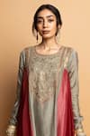 Shop_Pants And Pajamas_Gray Silk, Chanderi Embroidery, Zari Round Neck Kanaklata Kurta _Online_at_Aza_Fashions