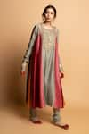 Buy_Pants And Pajamas_Gray Silk, Chanderi Embroidery, Zari Round Neck Kanaklata Kurta _at_Aza_Fashions