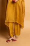 Shop_Pants And Pajamas_Mustard Organza, Cotton, Embroidery Round Neck Ratnaanini Kaftan Set _Online_at_Aza_Fashions