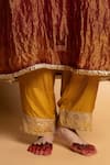 Pants And Pajamas_Mustard Cotton, Silk Embroidery Shama-e-awadh Pant _at_Aza_Fashions
