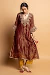 Buy Pants And Pajamas Maroon Chanderi Embroidery, Zari V-neck Shama-e-awadh Kaftan at Aza Fashions Buy_Pants And Pajamas_Maroon Chanderi Embroidery, Zari V-neck Shama-e-awadh Kaftan _at_Aza_Fashions