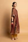 Buy_Pants And Pajamas_Maroon Chanderi, Cotton, Silk Zari, Embroidery V-neck Shama-e-awadh Kaftan Set _Online_at_Aza_Fashions