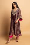 Buy_Pants And Pajamas_Purple Chanderi Embroidery, Zari V-neck Shama-e-awadh Kaftan _at_Aza_Fashions