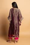 Shop_Pants And Pajamas_Purple Chanderi Embroidery, Zari V-neck Shama-e-awadh Kaftan _at_Aza_Fashions