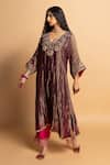 Buy_Pants And Pajamas_Purple Chanderi Embroidery, Zari V-neck Shama-e-awadh Kaftan _Online_at_Aza_Fashions