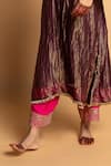 Shop_Pants And Pajamas_Purple Chanderi, Cotton, Silk Embroidery, Zari V-neck Shama-e-awadh Kaftan Set _Online_at_Aza_Fashions