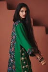 Buy_Saphed_Green Cotton, Linen Embroidery, Zari Mandarin Paan Multi-panelled Kurta Set _Online_at_Aza_Fashions
