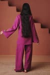 Shop Saphed Magenta Cotton, Linen Embroidery Split V-neck Orchid Kurta Farsi Pant Set at Aza Fashions Shop_Saphed_Magenta Cotton, Linen Embroidery Split V-neck Orchid Kurta Farsi Pant Set _at_Aza_Fashions