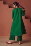 Shop_Saphed_Green Cotton, Linen, Chanderi Embroidery, Zari V-neck Paan Pocket Kurta Set _at_Aza_Fashions