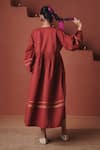Shop_Saphed_Red Cotton, Linen Embroidery, Gota Patti Round Neck Brick Sack Dress _at_Aza_Fashions