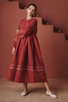 Buy_Saphed_Red Cotton, Linen Embroidery, Gota Patti Round Neck Brick Sack Dress 