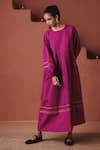 Buy_Saphed_Purple Cotton, Linen Gota Patti, Embroidery Round Neck Orchid Sack Dress _Online_at_Aza_Fashions