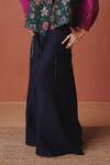 Saphed_Magenta Cotton, Linen Split V-neck Orchid Billow Top With Neel Denim Pant _Online_at_Aza_Fashions
