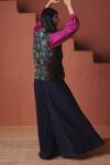 Shop_Saphed_Magenta Cotton, Linen Split V-neck Orchid Billow Top With Neel Denim Pant _at_Aza_Fashions