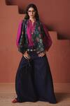 Buy_Saphed_Magenta Cotton, Linen Split V-neck Orchid Billow Top With Neel Denim Pant _at_Aza_Fashions