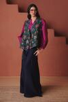 Buy_Saphed_Magenta Cotton, Linen Split V-neck Orchid Billow Top With Neel Denim Pant _Online_at_Aza_Fashions