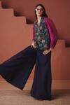 Saphed_Magenta Cotton, Linen Split V-neck Orchid Billow Top With Neel Denim Pant _at_Aza_Fashions