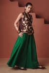 Saphed_Green Cotton, Linen Paan Multi-pleated _Online_at_Aza_Fashions