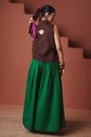 Shop_Saphed_Green Cotton, Linen Paan Multi-pleated _at_Aza_Fashions