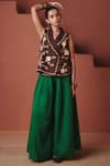 Buy_Saphed_Green Cotton, Linen Paan Multi-pleated _at_Aza_Fashions