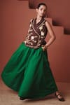 Saphed_Green Cotton, Linen Paan Multi-pleated _at_Aza_Fashions