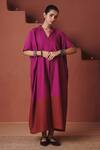Buy_Saphed_Magenta Cotton, Linen Collared, V-neck Orchid Kaftan Dress _Online_at_Aza_Fashions