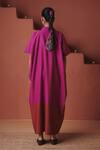 Shop_Saphed_Magenta Cotton, Linen Collared, V-neck Orchid Kaftan Dress _at_Aza_Fashions