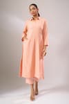 Naintara Bajaj_Peach Cotton Cut Work Collared Hakoba A-line Kurti And Straight Pant Set _at_Aza_Fashions