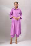 Buy Naintara Bajaj Lavender Cotton Embroidery Collared Hakoba A-line Kurti And Straight Pant Set at Aza Fashions Buy_Naintara Bajaj_Lavender Cotton Embroidery Collared Hakoba A-line Kurti And Straight Pant Set _at_Aza_Fashions