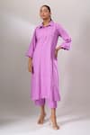 Shop Naintara Bajaj Lavender Cotton Embroidery Collared Hakoba A-line Kurti And Straight Pant Set Online at Aza Fashions Shop_Naintara Bajaj_Lavender Cotton Embroidery Collared Hakoba A-line Kurti And Straight Pant Set _Online_at_Aza_Fashions