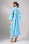 Shop_Naintara Bajaj_Sky Blue Cotton Cut Work Collared Hakoba A-line Kurti And Straight Pant Set _at_Aza_Fashions
