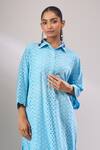 Buy_Naintara Bajaj_Sky Blue Cotton Cut Work Collared Hakoba A-line Kurti And Straight Pant Set _Online_at_Aza_Fashions