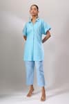Buy_Naintara Bajaj_Sky Blue Cotton Cut Work Collared Hakoba Co-ord Set With Inner _at_Aza_Fashions