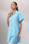 Shop_Naintara Bajaj_Sky Blue Cotton Cut Work Collared Hakoba Co-ord Set With Inner _Online_at_Aza_Fashions