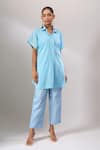 Naintara Bajaj_Sky Blue Cotton Cut Work Collared Hakoba Co-ord Set With Inner _at_Aza_Fashions