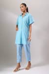 Buy_Naintara Bajaj_Sky Blue Cotton Cut Work Collared Hakoba Co-ord Set With Inner 