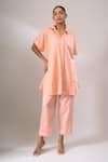 Buy_Naintara Bajaj_Peach Cotton Cut Work Collared Hakoba Co-ord Set With Inner _at_Aza_Fashions