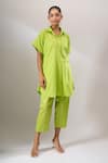 Buy Naintara Bajaj Lime Cotton Cut Work Collared Hakoba Co-ord Tunic And Pant Set With Slip at Aza Fashions Buy_Naintara Bajaj_Lime Cotton Cut Work Collared Hakoba Co-ord Tunic And Pant Set With Slip _at_Aza_Fashions