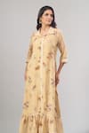 Naintara Bajaj_Yellow Cotton, Linen Collared Floral Print Maxi Dress _Online_at_Aza_Fashions