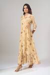 Buy_Naintara Bajaj_Yellow Cotton, Linen Collared Floral Print Maxi Dress _Online_at_Aza_Fashions