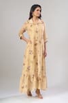 Shop_Naintara Bajaj_Yellow Cotton, Linen Collared Floral Print Maxi Dress _Online_at_Aza_Fashions