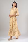 Naintara Bajaj_Yellow Cotton, Linen Collared Floral Print Maxi Dress _at_Aza_Fashions