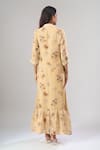 Shop_Naintara Bajaj_Yellow Cotton, Linen Collared Floral Print Maxi Dress _at_Aza_Fashions