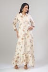 Buy_Naintara Bajaj_Off White Cotton, Linen Collared Floral Printed Maxi Dress _at_Aza_Fashions