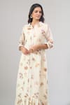 Shop_Naintara Bajaj_Off White Cotton, Linen Collared Floral Printed Maxi Dress _Online_at_Aza_Fashions