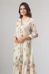 Naintara Bajaj_Gray Cotton, Linen Collared Floral Print Frill Hem Dress _Online_at_Aza_Fashions