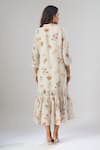 Shop_Naintara Bajaj_Gray Cotton, Linen Collared Floral Print Frill Hem Dress _at_Aza_Fashions